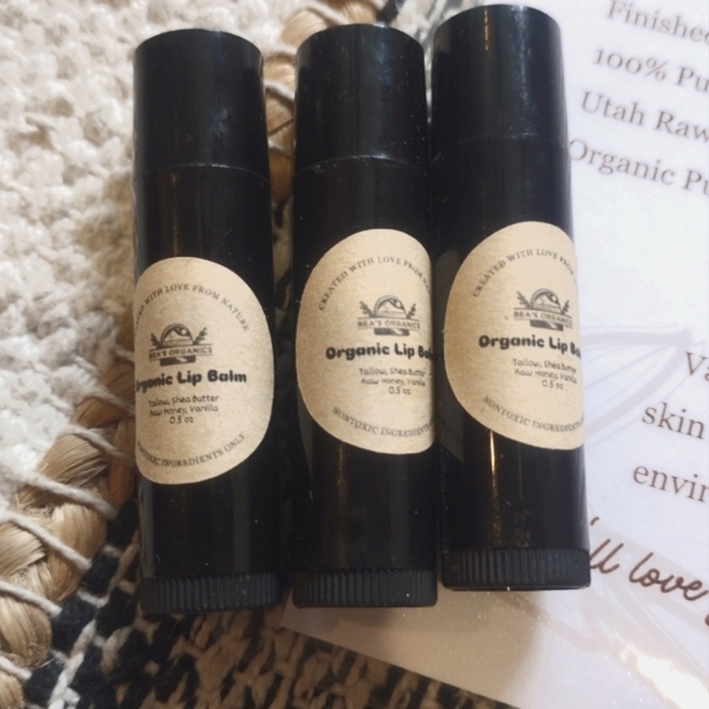 3 Pack / Organic Tallow Lip Balm with Raw Honey, Vanilla and Shea Butter